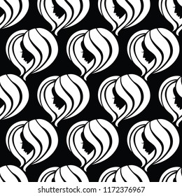 Vector seamless pattern from illustration of woman with beautiful hair 