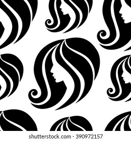 Vector seamless pattern from illustration of woman with beautiful hair 