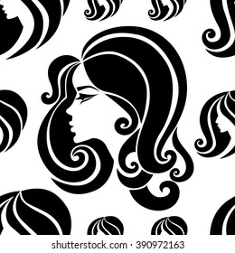 Vector seamless pattern from illustration of woman with beautiful hair 