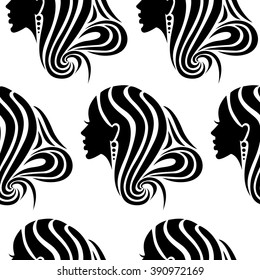 Vector seamless pattern from illustration of woman with beautiful hair 