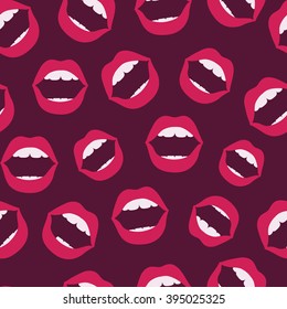 Vector seamless pattern of illustration of woman open mouth on dark background