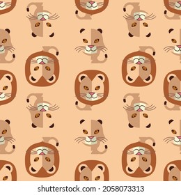 vector seamless pattern with the image of animals lion and lioness