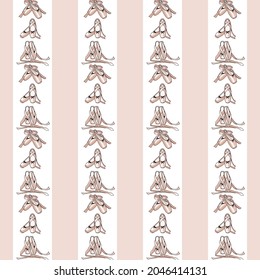 vector seamless pattern with the image of ballet pointe shoes and stripes in pink