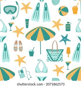 vector seamless pattern with the image of beach accessories