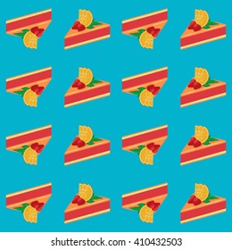 Vector seamless pattern with the image of cheesecakes. Food. Confection.