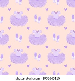 vector seamless pattern with the image of a children's tutu and shoes in pastel colors