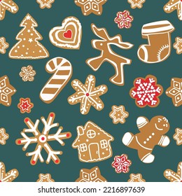 vector seamless pattern with the image of Christmas ginger cookies 