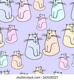 Vector seamless pattern with the image of image of a cute cat. 
It can be used for design of postcards, stamps. The original print