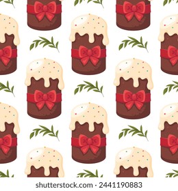 Vector seamless pattern with an image of Easter cake on a white background.