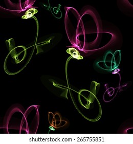 Vector seamless pattern with the image of a glowing neon flower. Image and background are on separate layers. original print  glow fabric design, wallpaper, packaging