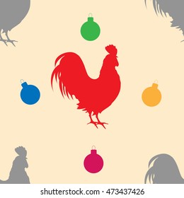 Vector seamless pattern with the image of a rooster and the Christmas ball.Can be used to cover design, website,postcards, fabrics,textiles,decoupage.