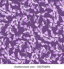 vector seamless pattern with image of violet  leaves and stems in doodle style