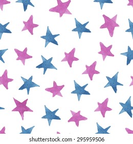vector seamless pattern with images of cute hand painted watercolor stars 