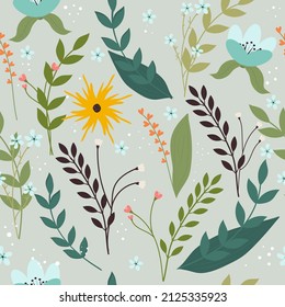 Vector seamless pattern with images of flowers for design garden cards,wrapping papers, textile print.