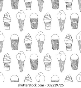 vector seamless pattern with images of hand drawn icecreams