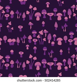vector seamless pattern with images of hand drawn mushrooms