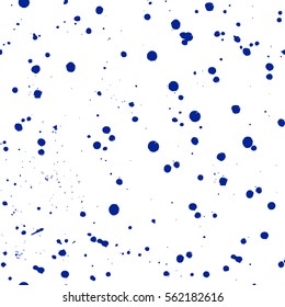 Vector seamless pattern with inc splash, blots, smudge and brush strokes. Blue and white grunge template for web background, prints, wallpaper, surface, wrapping, elements for design