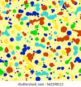 Vector seamless pattern with inc splash, blots, smudge and brush strokes. Yellow Grunge template for web background, prints, wallpaper, surface, wrapping, elements for design