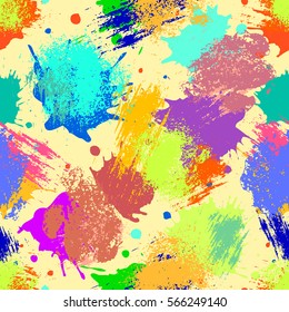 Vector seamless pattern with inc splash, blots, smudge and brush strokes. Grunge template for web background, prints, wallpaper, surface, wrapping, elements for design