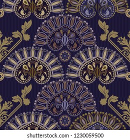 Vector seamless pattern. Indian floral ornament. Colorful decorative wallpaper.  Vector illustration for web, textile, fabric, cover, print, invitation