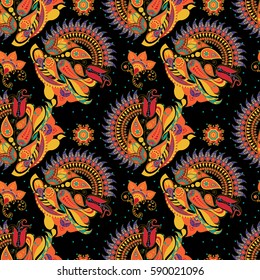 Vector seamless pattern with Indian ornament. Turkish cucumber. Paisley and mandala. Modern abstract style, Indian, Arabic, Islam motifs. Vintage design elements.