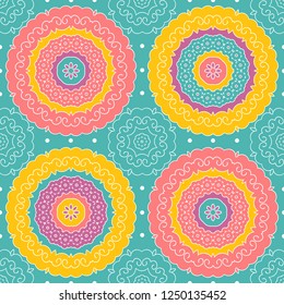 Vector seamless pattern in indian style. Vintage indian colorful background.