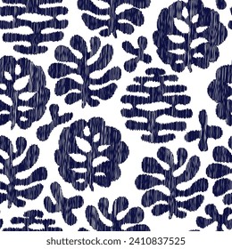 Vector Seamless Pattern with Indigo Leaves. Otomi Style Mexican Pattern