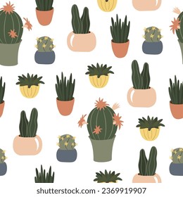 Vector seamless pattern with indoor plants