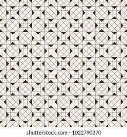 Vector seamless pattern. Infinitely repeating modern geometrical texture consisting of thin lines which form tiled linear grid with rhombuses, squares, triangles. Abstract background.