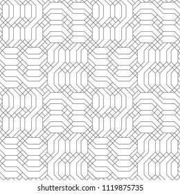 Vector seamless pattern. Infinitely repeating modern geometrical texture consisting of linear hexagons, rhombuses. Thin line. Trendy graphic design.