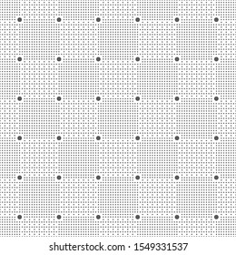 Vector seamless pattern. Infinitely repeating stylish modern texture consisting of small dots which form geometrcial checkered background with dotted squares, lattices.