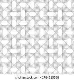 Vector seamless pattern. Infinitely repeating modern geometrical texture consisting of intersecting thin lines which form hexagonal linear background with hexagons, squares, rhombus, triangles.