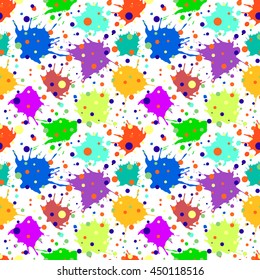 Vector seamless pattern with ink blots and brush strokes. Colorful creative artistic background Series of Drawn Creative Seamless Patterns and vector  Blots, Brush, Strokes.
