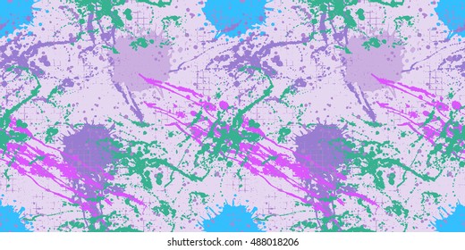 Vector seamless pattern with ink blots and brush strokes. Colorful creative artistic background in pastel colors. Series of Drawn Creative Seamless Patterns and vector  Blots, Brush, Strokes.