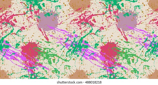 Vector seamless pattern with ink blots and brush strokes. Colorful creative artistic background in pastel colors. Series of Drawn Creative Seamless Patterns and vector  Blots, Brush, Strokes.