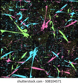 Vector seamless pattern with ink blots and brush strokes. Colorful creative artistic background in rainbow colors. Series of Drawn Creative Seamless Patterns and vector Blots, Brush, Strokes.