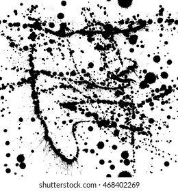 Vector seamless pattern with ink brush dripping, blobs, spots and drips. Hand drawn spray splash. The mess of blobs.