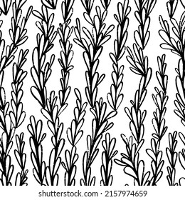 Vector seamless pattern with ink drawing liana look floral elements. Hand drawn linear monochrome background.