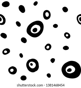 Vector seamless pattern with ink hand drawn circles. Cute simple illustration. Perfectly for wrapping paper, bed linen, textile, fabric, cover, cards, wallpaper, fashion, kids clothing, interior.