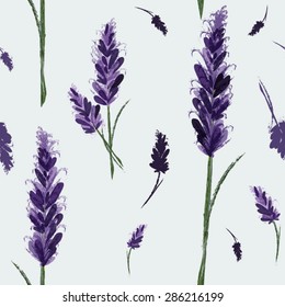 Vector seamless pattern with ink hand drawn lavender illustration. Vintage vector background Watercolor vector pattern with Lavender. Floral pattern