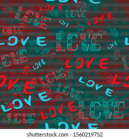 Vector Seamless pattern with the inscription love. The template can be used for wrapping paper, for printing on fabric, on walls, for designing a website background.