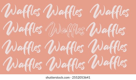 Vector seamless pattern with the inscription "Waffles". For the design of banners, cafe menus, posters. Pink background