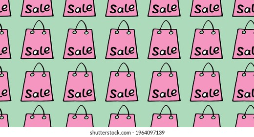 Vector seamless pattern with inscriptions and symbols Sale. Hand drawn background and texture on theme of Black Friday, discounts, shopping and special offers