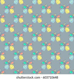 Vector seamless pattern with insect Hand drawn outline decorative endless background with cute drawn butterfly Graphic illustration. Line drawing. Print for wrapping, background, decor