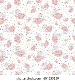 Vector seamless pattern with insect Hand drawn outline decorative endless background with cute drawn butterfly Graphic illustration. Line drawing. Print for wrapping, background, decor