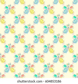 Vector seamless pattern with insect Hand drawn outline decorative endless background with cute drawn butterfly Graphic illustration. Line drawing. Print for wrapping, background, decor