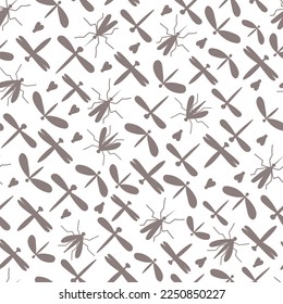 Vector seamless pattern with insects, bugs, hexapods shapes. Wild little forest animals.