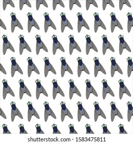Vector seamless pattern with insects, fly