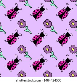 Vector seamless pattern with insects. Hand drawn illustration of pretty insects.