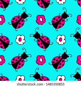 Vector seamless pattern with insects. Hand drawn illustration of pretty insects.